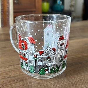 Vintage KIG Indonésie Christmas Clear Mugs With Winter Village and ChristmasTree
